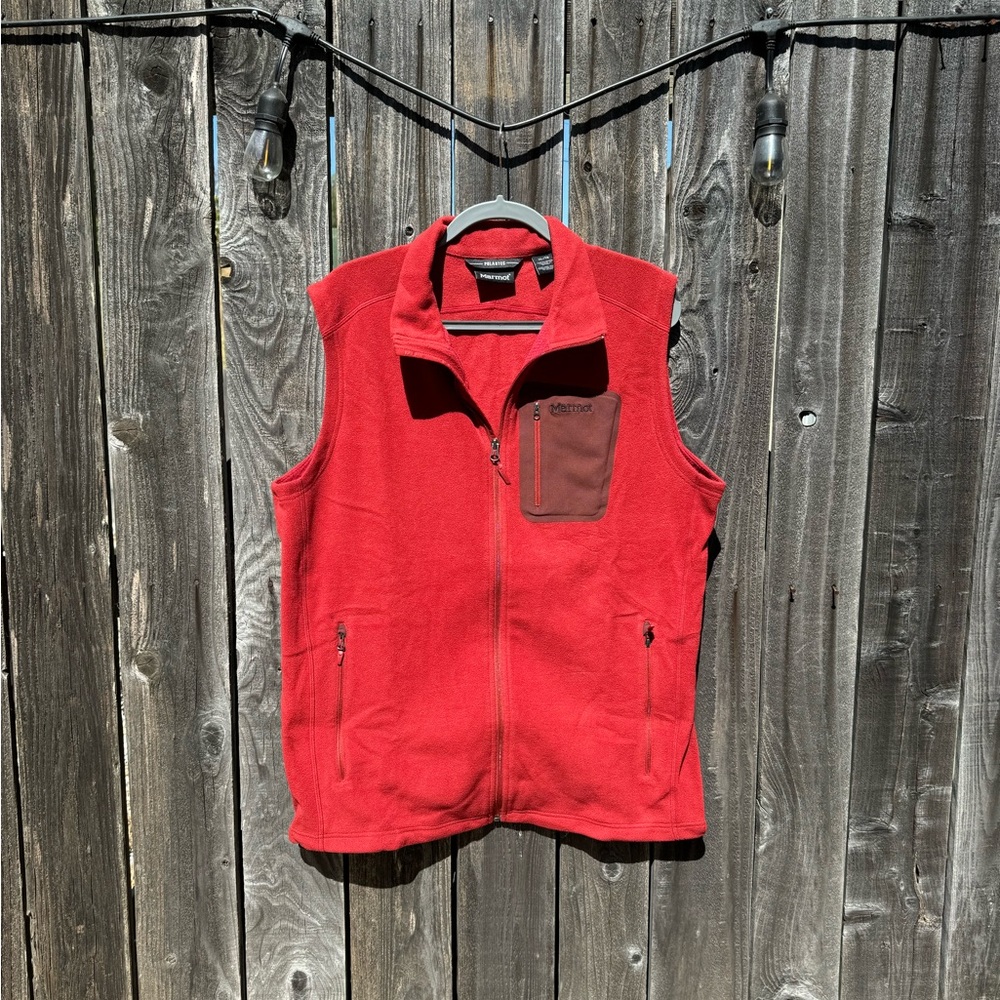Marmot Reactor Red and Brown Full Zip Polartec Fleece Vest Size XL Men’s